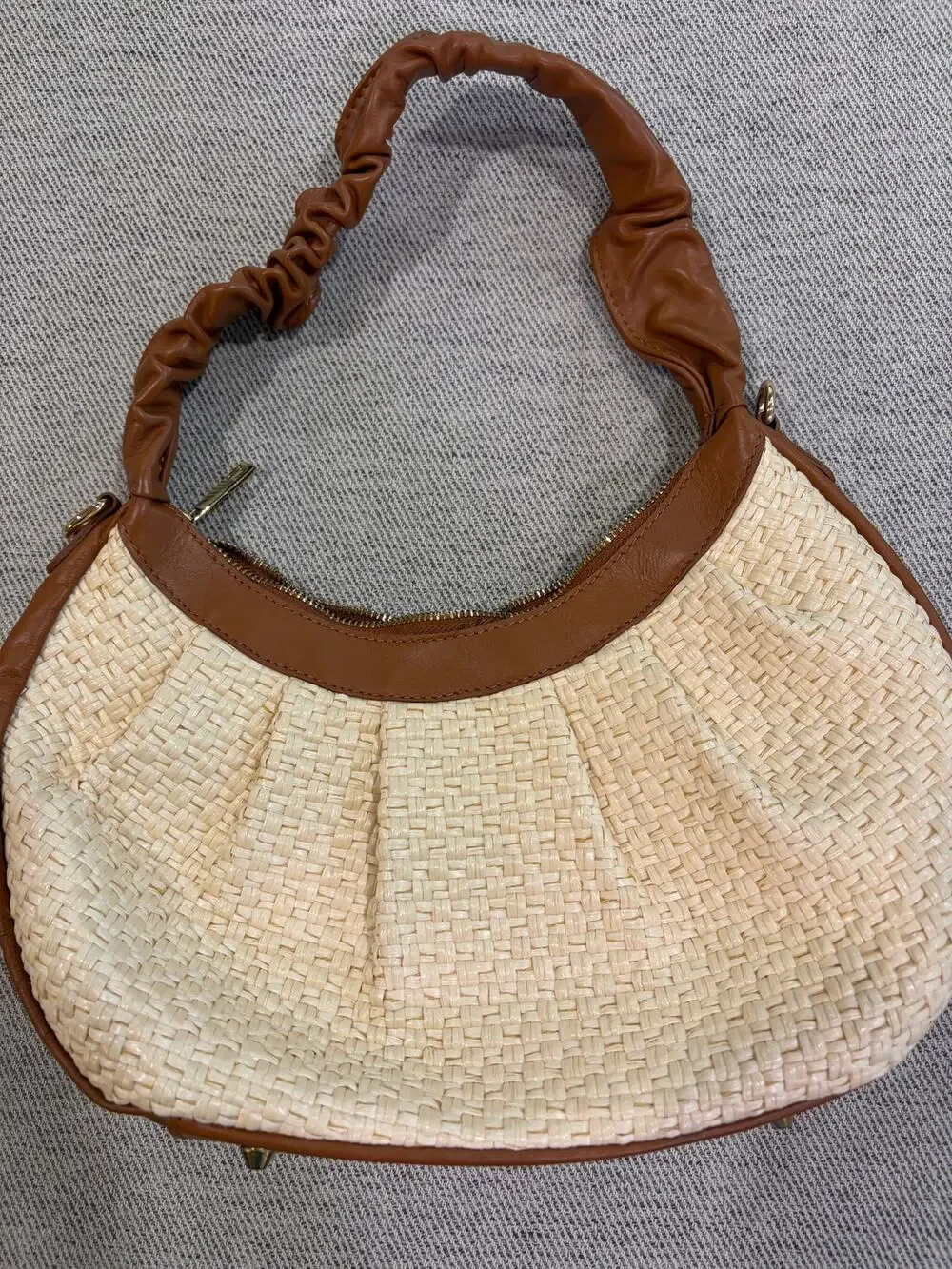Valentino Fiore woven straw & cognac leather hobo bag